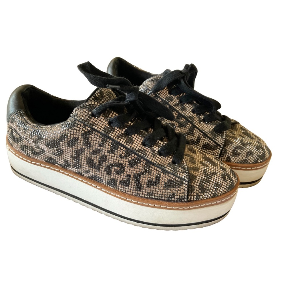 Leather & Rhinestone Cheetah Platform Sneakers